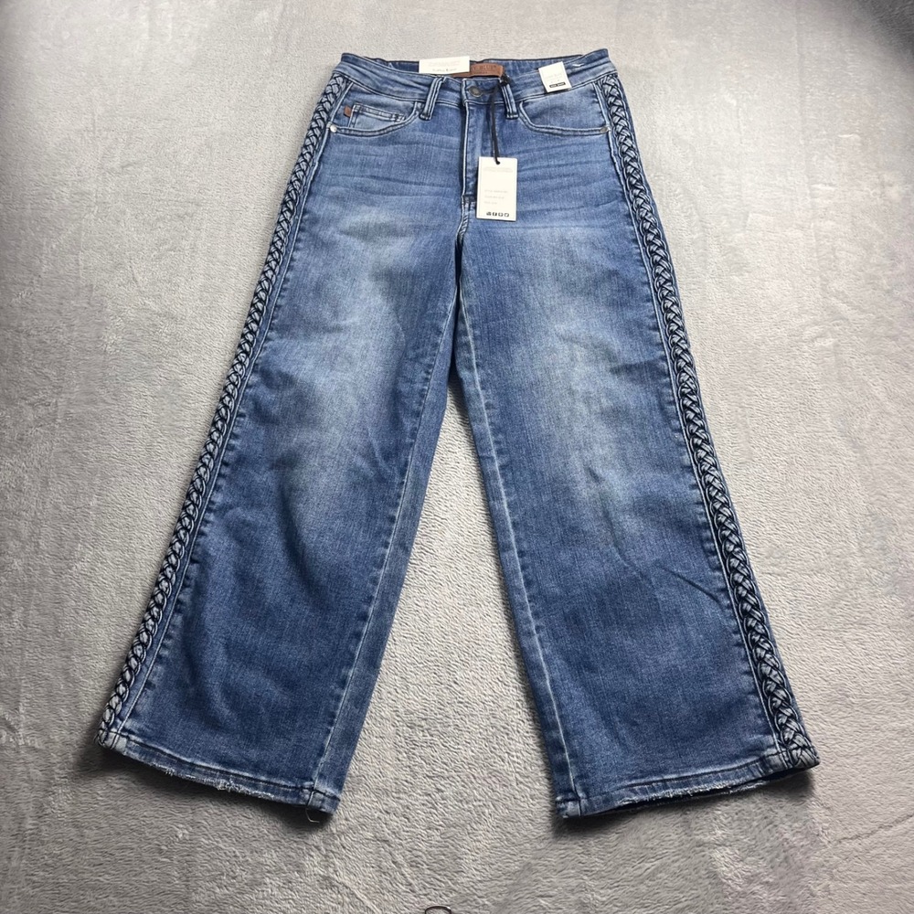 Judy Blue High Waist Wide Leg Braided Side Seam JeansBlue JB88850 MD Size 3/26